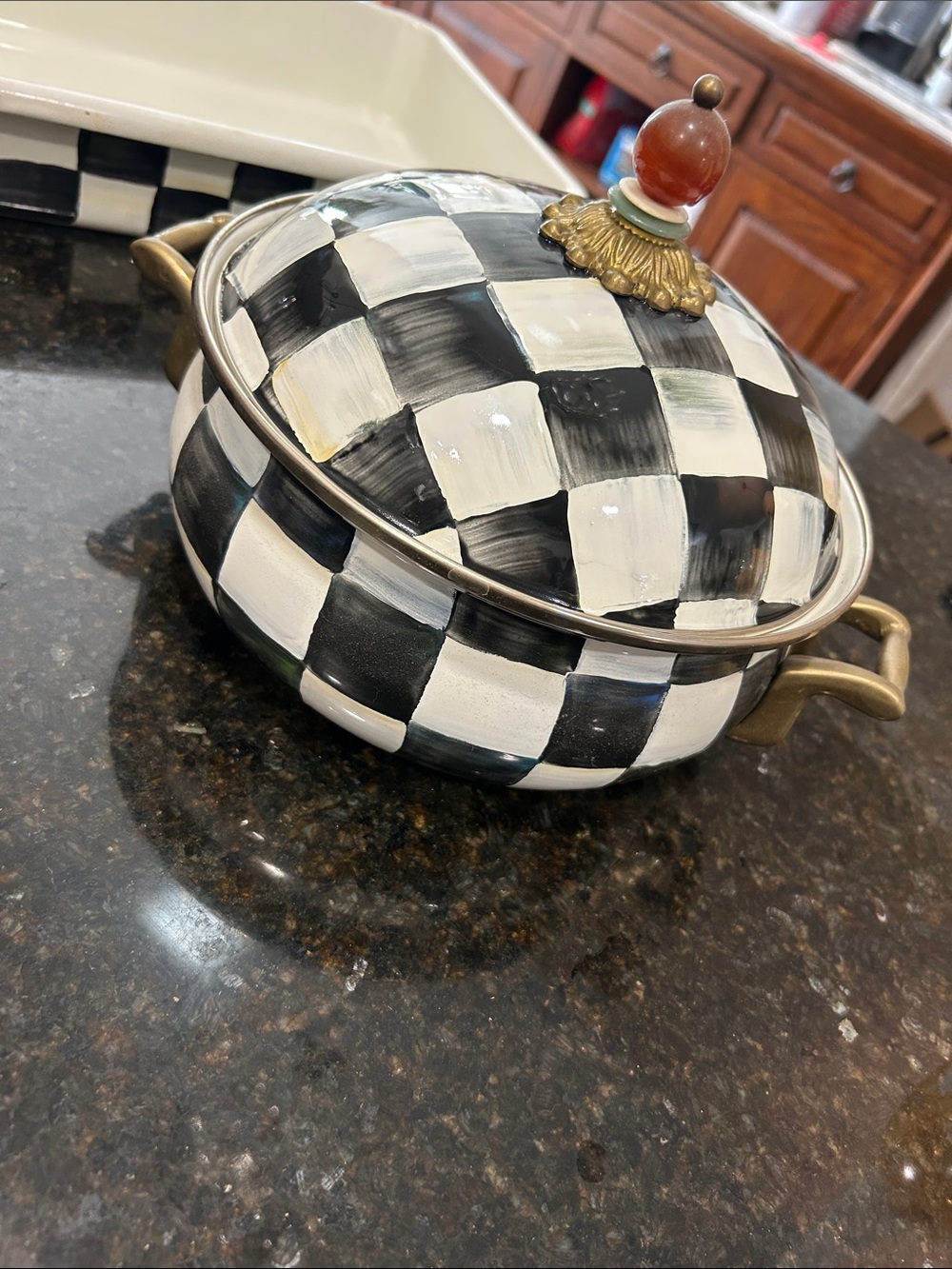 MacKenzie-Childs Black and White Checkered Ceramic dish